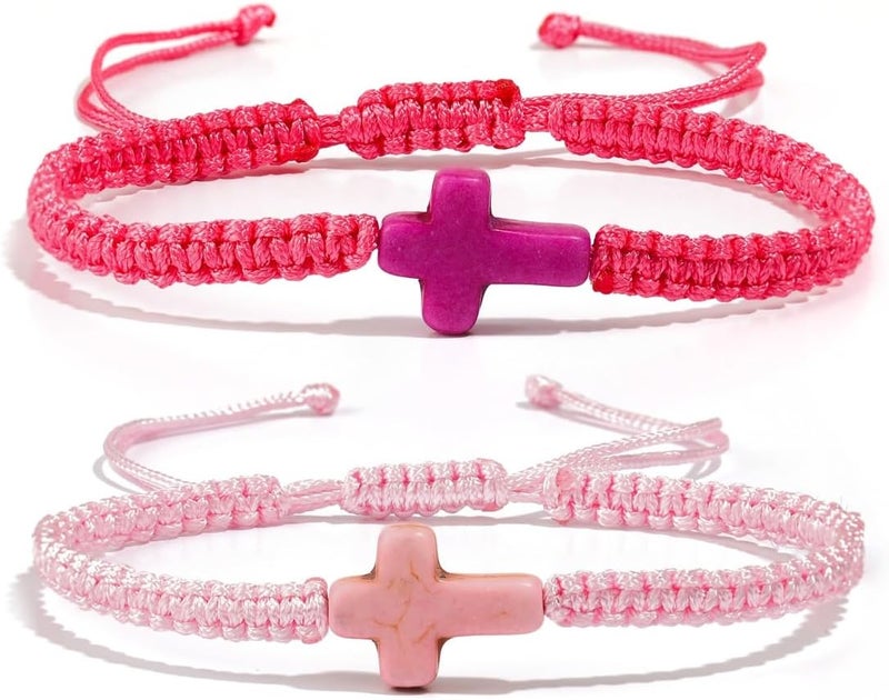 Adjustable Handmade Cross Braided Rope Bracelet for Christian Colorful Matching Couple Charm Jewelry Inspirational Religious Woven Bracelet Birthday Easter Thanksgiving Christmas Gifts